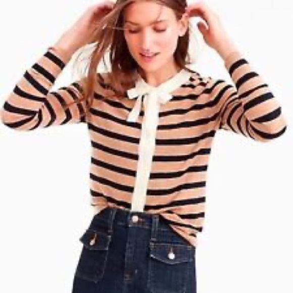 J. Crew Sweaters - J.Crew Jackie Tie-Neck Cardigan Stripe Bow Sweater Sz SM